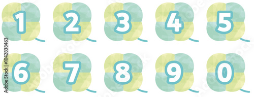 クローバーフレームの数字　水彩風