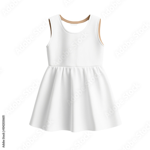 Elegant white sleeveless dress on white background, perfect for formal occasions or casual outings. Classic design, versatile fashion choice. Isolated PNG transparent background.