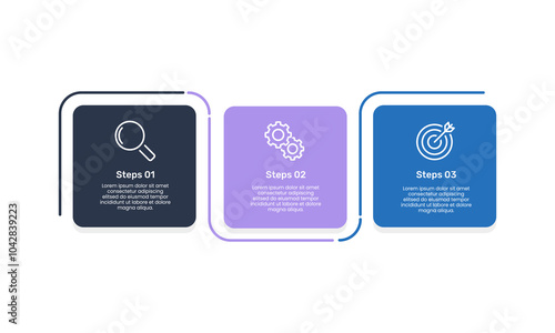 3 Business elements simple square infographic design. Business presentation, Strategy, Report and Marketing. Vector illustration.