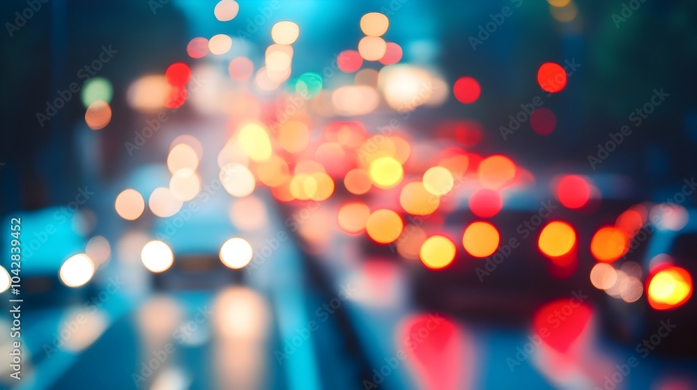 Vibrant Bokeh Lights of Bustling City Traffic at Night Vibrant Bokeh Lights of Bustling City Traffic at Night