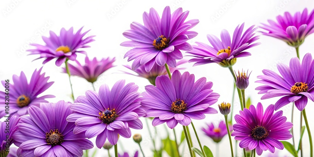 Forced perspective purple summer flowers on white background Forced perspective purple summer flowers on white background