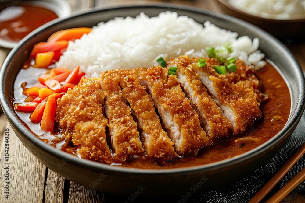 Crispy Fried Pork Cutlet with Rice and Curry Sauce Crispy Fried Pork Cutlet with Rice and Curry Sauce