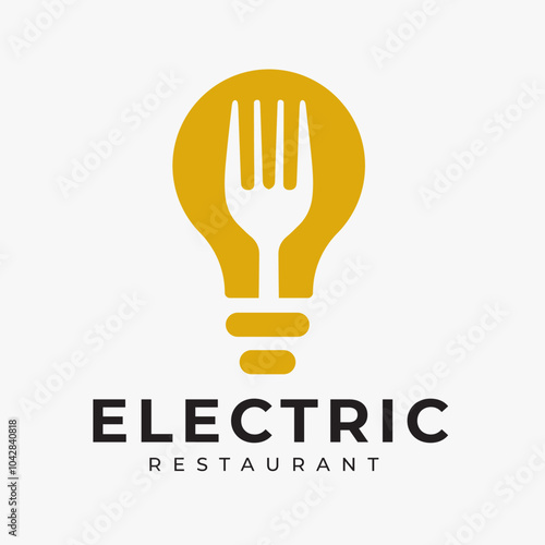 Creative Restaurant Logo with fork design integrated in lamp symbol, symbolizes innovative ideas and creativity in culinary world. suitable for restaurant, cafe