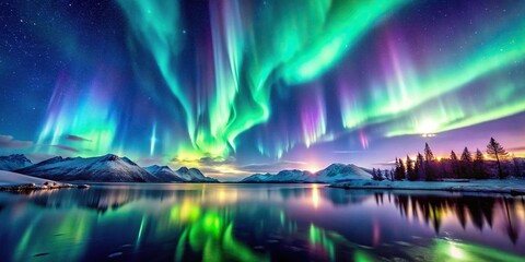 Rideaux  Enchanting dreamscape of colorful aurora borealis lights in the sky  © yuwaree