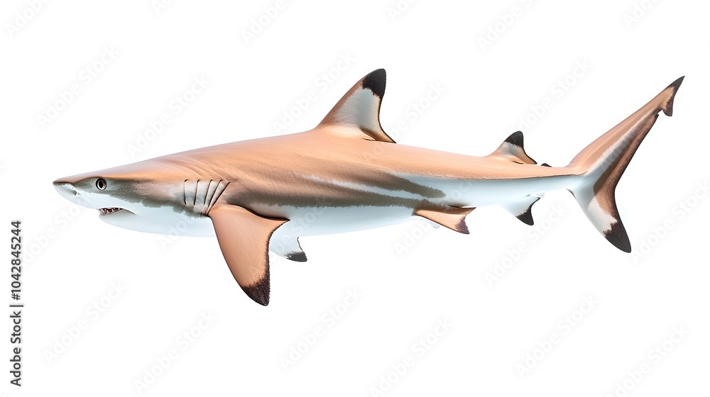 Fototapeta premium Blacktip Reef Shark Agile and Fast Isolated on White Background
