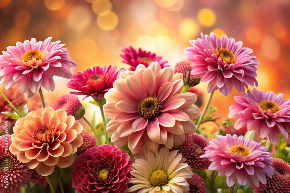 Fototapeta premium Close-Up of various pink and brown flowers with colorful background