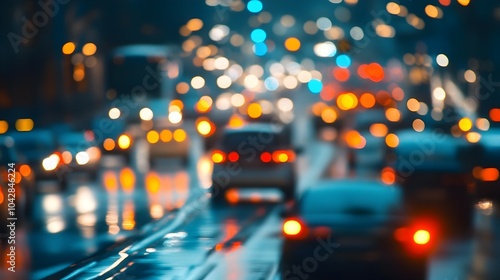 Vibrant Nighttime Traffic Bokeh with Alluring Blurred Lights and Open Space for Text