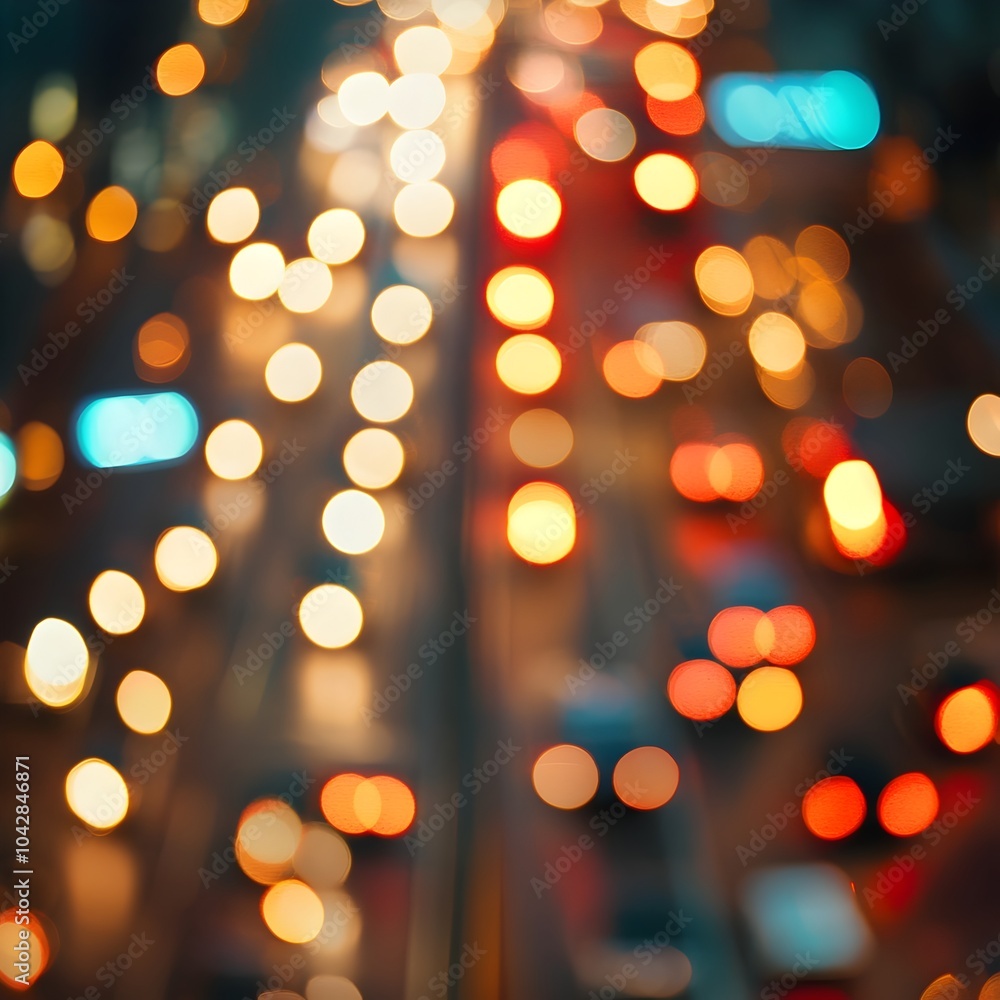 Blurred Lights and Bokeh in Vibrant Urban Traffic Scene with Open Space for Text Blurred Lights and Bokeh in Vibrant Urban Traffic Scene with Open Space for Text