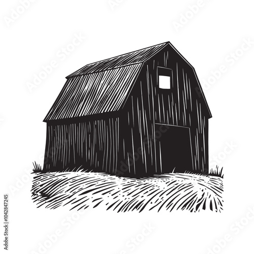 Vintage Black Barn with Grass Surroundings