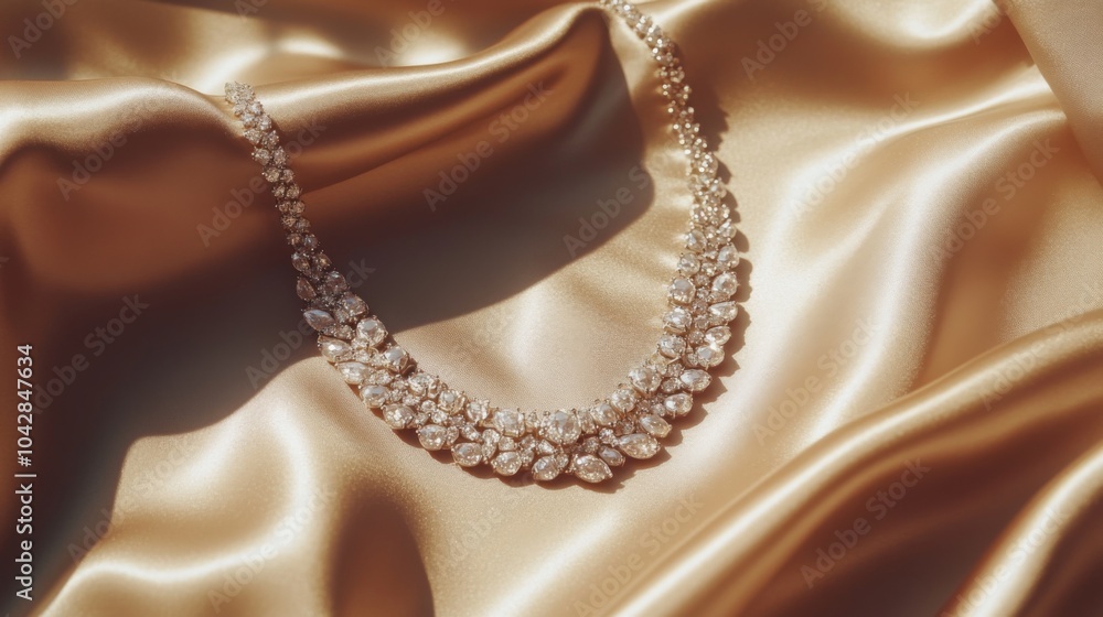 Elegant Jewelry Necklace on Satin Fabric Elegant Jewelry Necklace on Satin Fabric