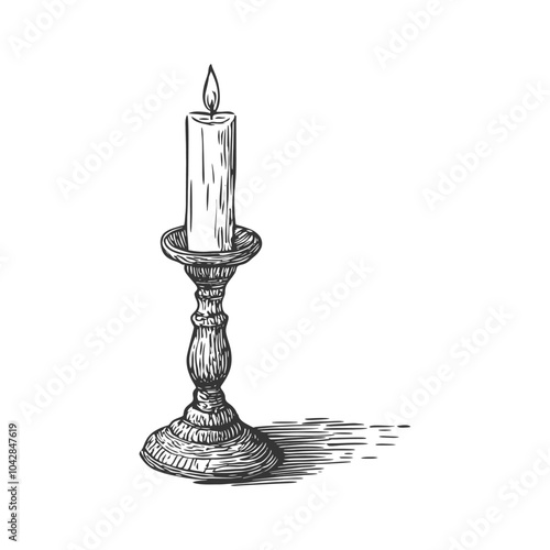 Elegant Candle on Stand in Sketch Style