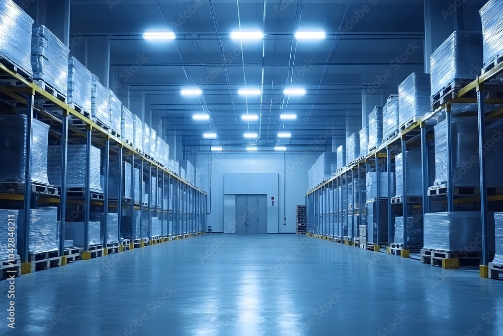 Temperature Controlled Refrigerated Storage Warehouse with Shelves and Pallets Temperature Controlled Refrigerated Storage Warehouse with Shelves and Pallets