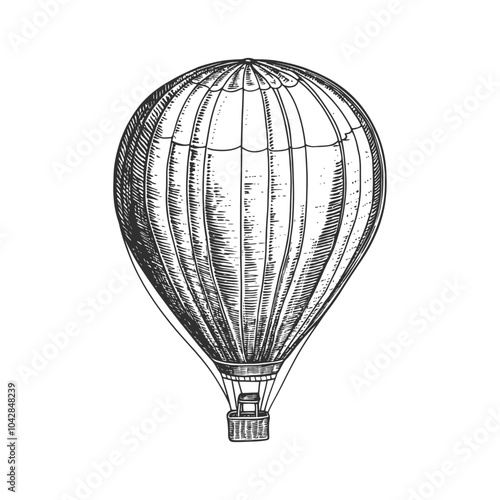 Vintage Hot Air Balloon Illustration in Black and White