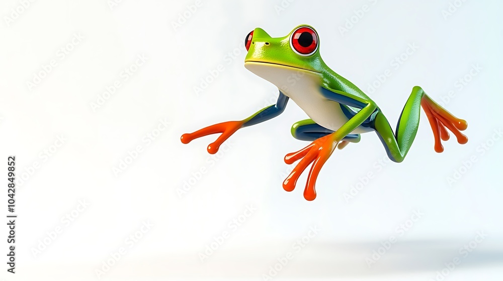 Naklejka premium Cute 3D Cartoon Frog Jumping