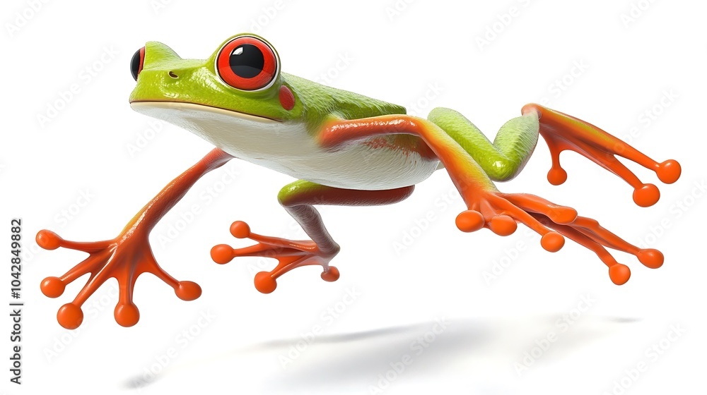 Fototapeta premium Cute 3D Cartoon Frog Jumping