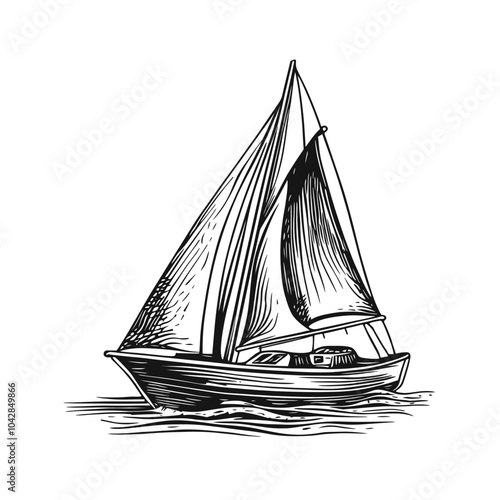 Elegant Sailboat in Vintage Style Illustration