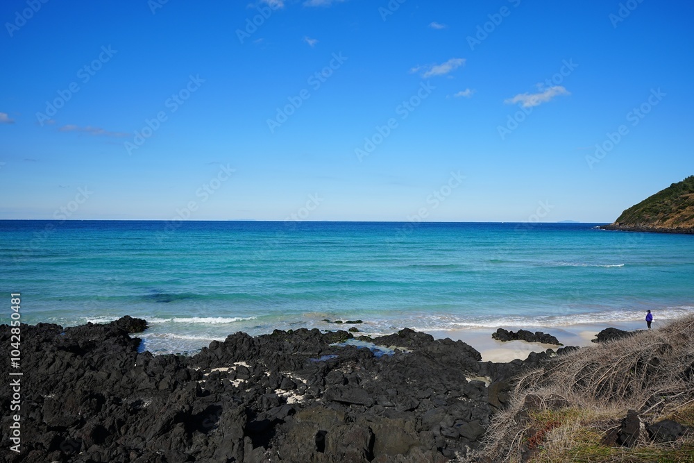 fine seascape with far island