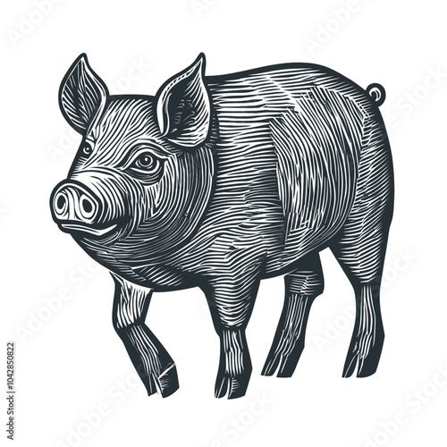 Vintage Style Pig Illustration for Farm Themes