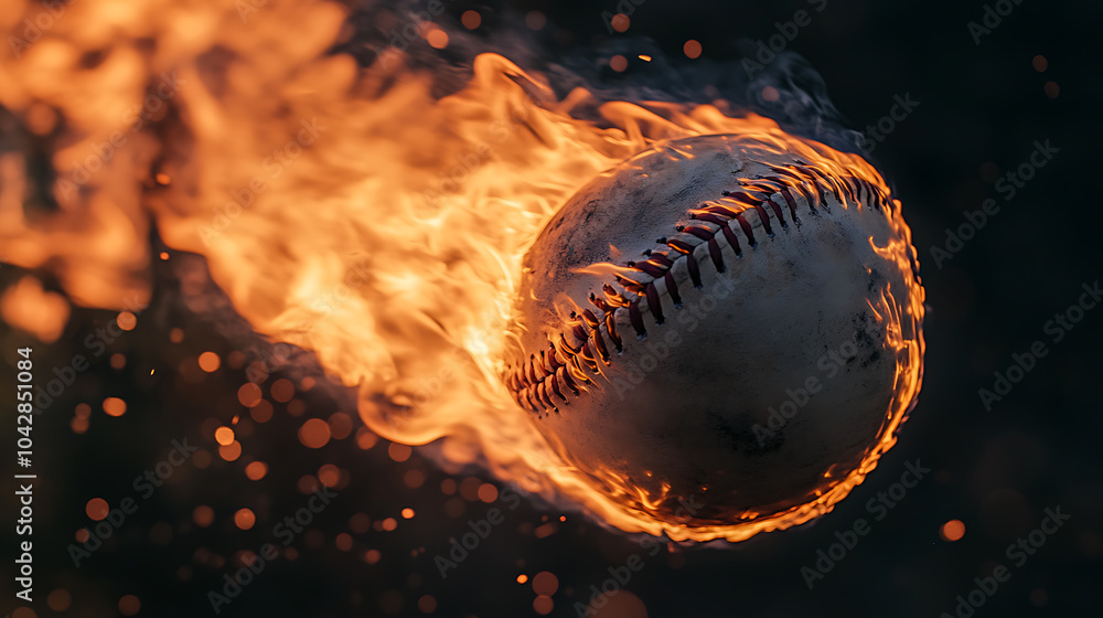 Flaming baseball in dynamic motion Flaming baseball in dynamic motion