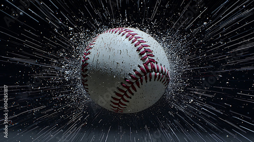 Baseball bursting through a splash of water droplets