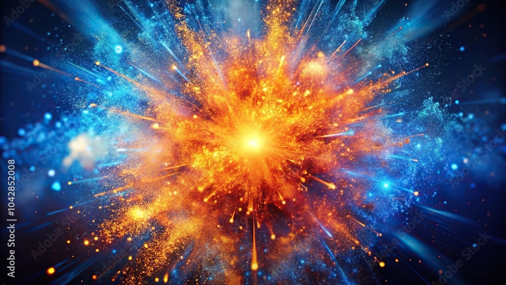 Fototapeta premium Explosion of bright orange and blue sparks