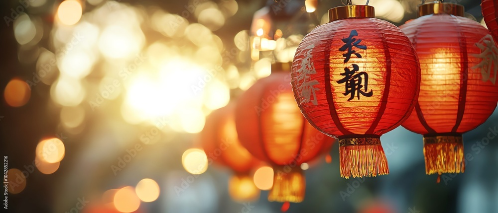 Red lanterns illuminating festive atmosphere Red lanterns illuminating festive atmosphere