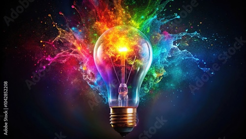 explosive creativity light bulb exploding with colorful dynamics