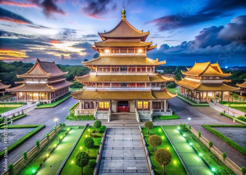 Low Light Photography of Fo Guang Shan Thaihua Temple at Night with Serene Atmosphere and Illuminated Architecture photo