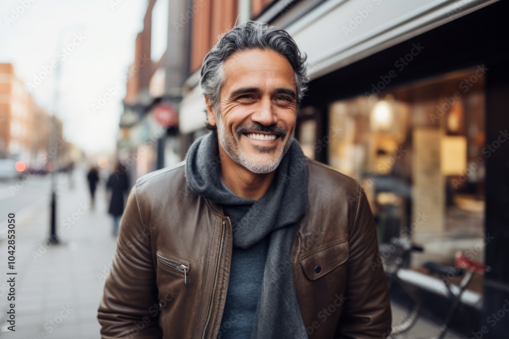 Portrait of a handsome middle-aged man smiling at the camera outdoors Portrait of a handsome middle-aged man smiling at the camera outdoors