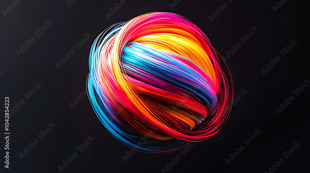 Vibrant abstract swirl of colorful strands on a dark background Vibrant abstract swirl of colorful strands on a dark background