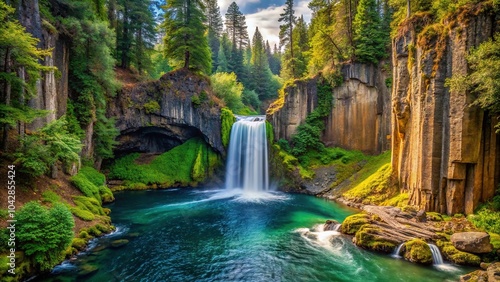 Close-up view of Toketee Falls at North Umpqua River in Oregon photo