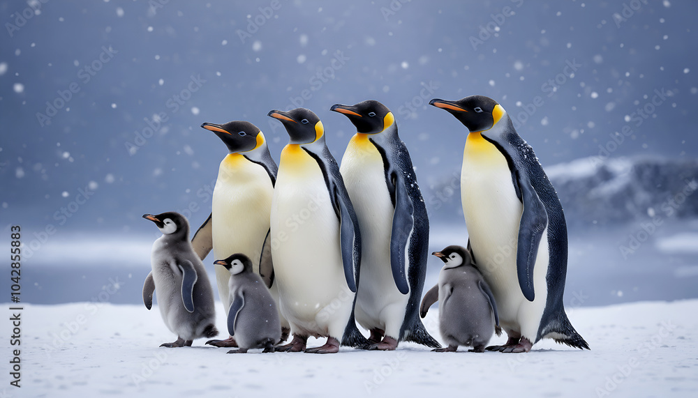 Fototapeta premium penguins family in polar regions
