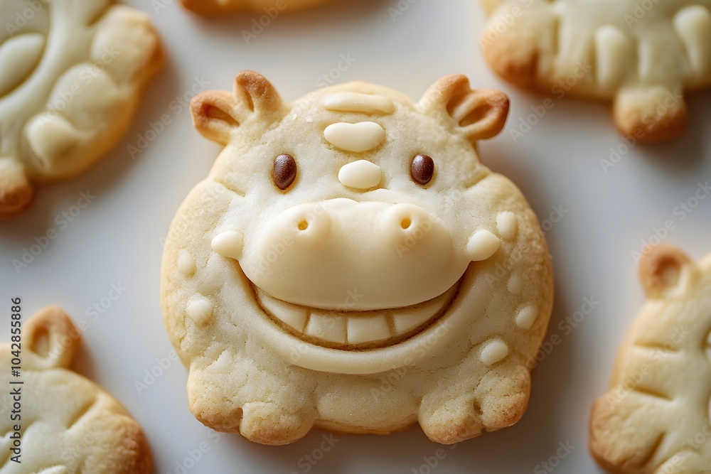 Fototapeta premium Cute Hippopotamus Shaped Vanilla Cookie on White Background