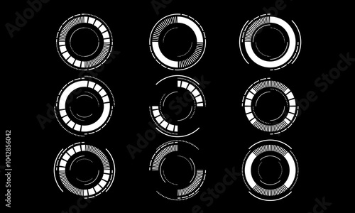 Set of sci fi white circle user interface elements technology futuristic design modern creative on black background vector