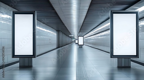 Empty Underground Subway Station with Blank Advertisement Panels