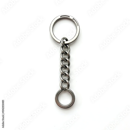 Silver keyring and chain isolated on white background photo