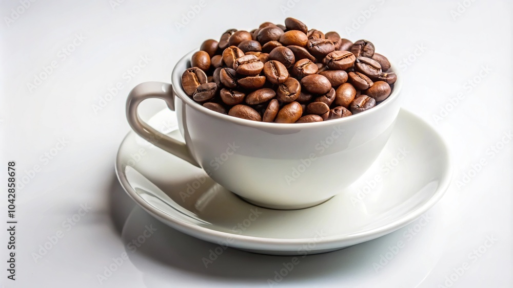 Coffee beans in white porcelain saucer with reflection Coffee beans in white porcelain saucer with reflection