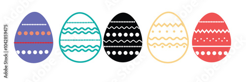 Set of colorful decorated Easter eggs.