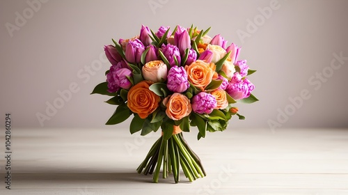 Wallpaper Mural Elegant Floral Bouquet of Tulips and Roses with Clean Background Torontodigital.ca