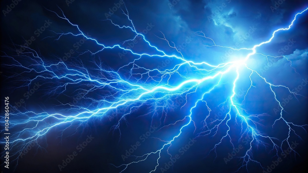 Lightning strike with blue light against dark background Lightning strike with blue light against dark background