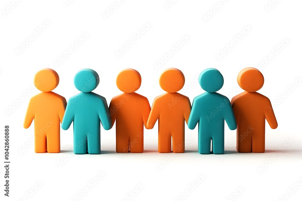 Fototapeta premium Talented Group of Smooth 3D Figures in Orange and Teal on White Background