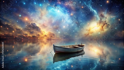 Extreme close-up of haunting starry skiff drifting through ethereal cosmos photo