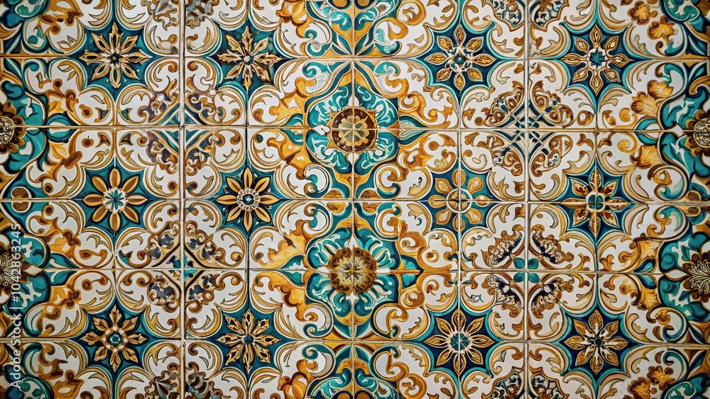 Extreme close-up retro pattern on tile wall in luxury resort Extreme close-up retro pattern on tile wall in luxury resort