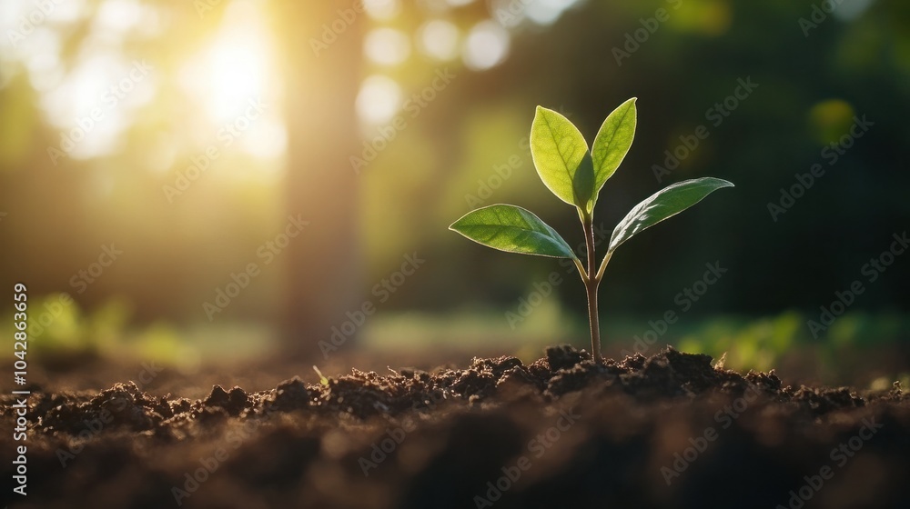 A young seedling sprouting with a mature tree standing tall in the background, symbolizing beginnings and established strength. A young seedling sprouting with a mature tree standing tall in the background, symbolizing beginnings and established strength.