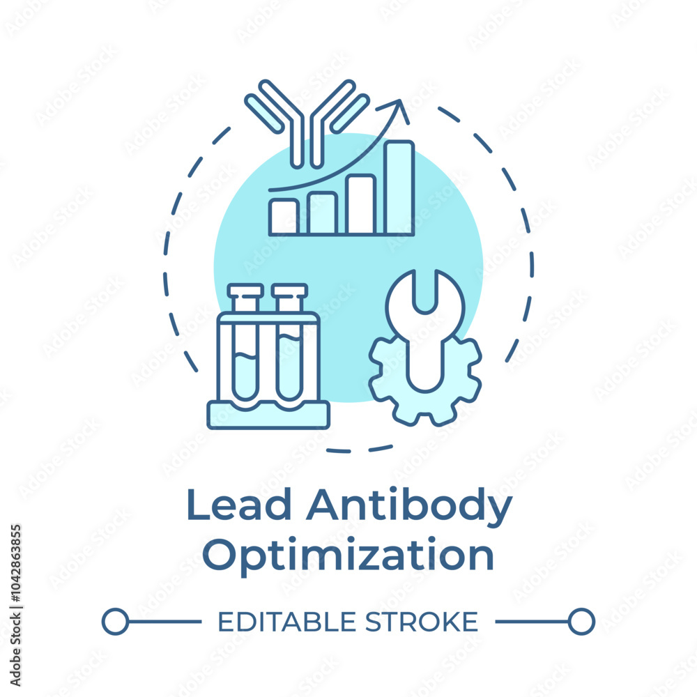 Lead antibody optimization soft blue concept icon. Antibody discovery stage. Laboratory equipment. Round shape line illustration. Abstract idea. Graphic design. Easy to use in article Lead antibody optimization soft blue concept icon. Antibody discovery stage. Laboratory equipment. Round shape line illustration. Abstract idea. Graphic design. Easy to use in article
