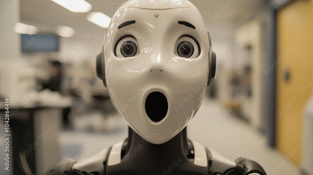 Fototapeta premium An extreme close-up of the expressive facial features and real-time emotion analysis of a humanoid therapy robot in a psychological support robotics lab, Robotics style, photo of