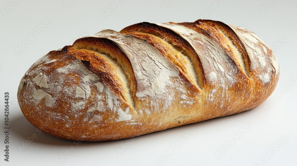 A freshly baked loaf of bread with a crusty exterior. A freshly baked loaf of bread with a crusty exterior.