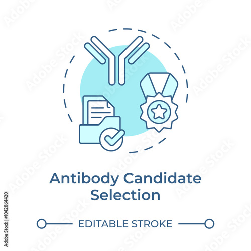 Antibody candidate selection soft blue concept icon. Antibody discovery stage. Evaluation and choosing. Round shape line illustration. Abstract idea. Graphic design. Easy to use in article