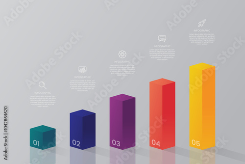 5 Steps Bar Chart Infographic Template with Icons