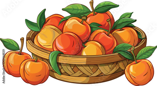 peach in a basket - peach vector art, vector illustration of peach isolated on white